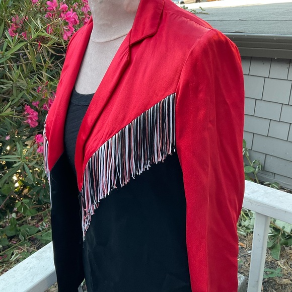 Vintage Rusty’s Place LTD. open front satin jacket fringe color block Small - Picture 2 of 16